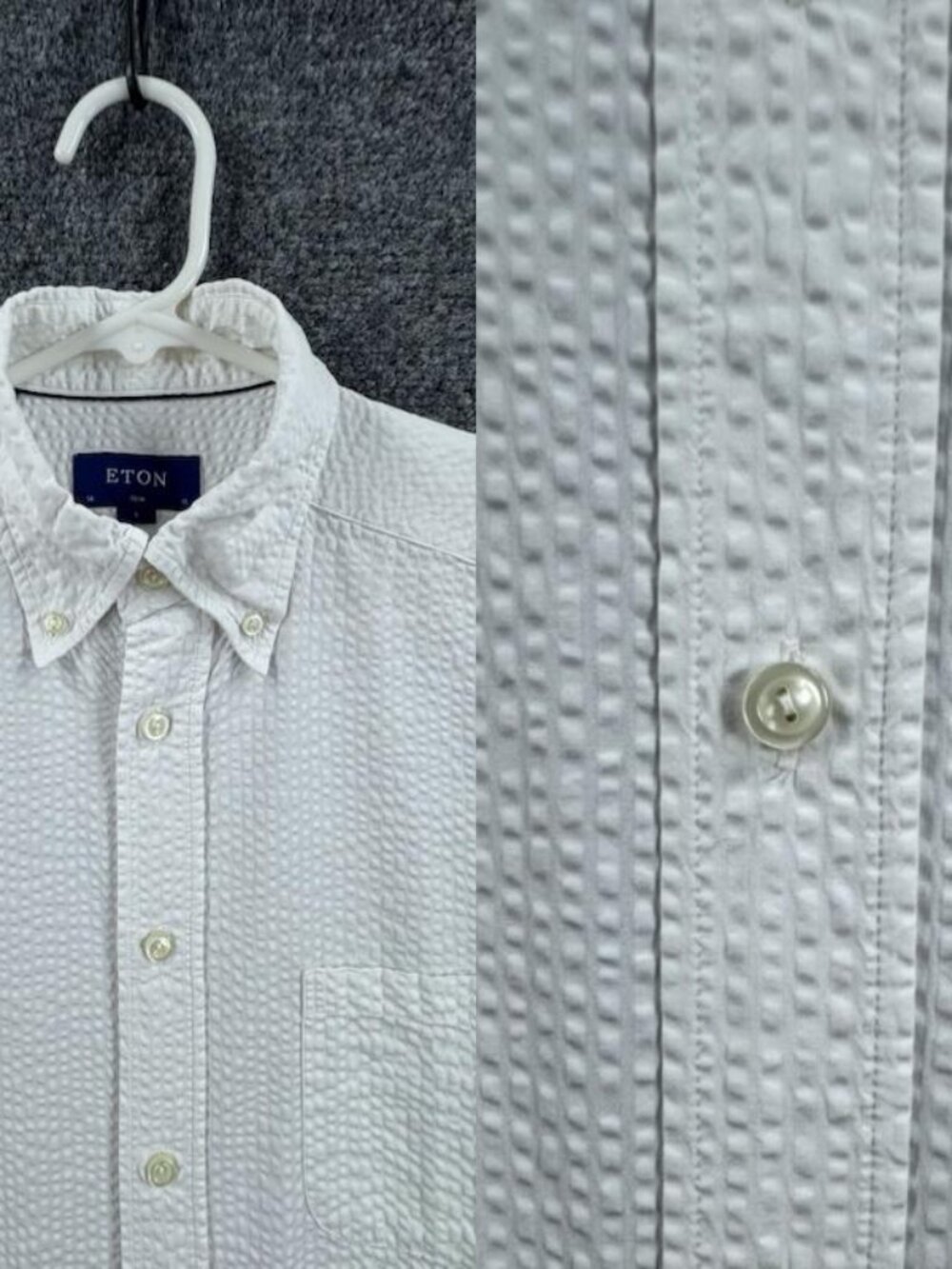 Eton Poplin Seersucker Button-Down Men Slim White Cotton Small Premium Business